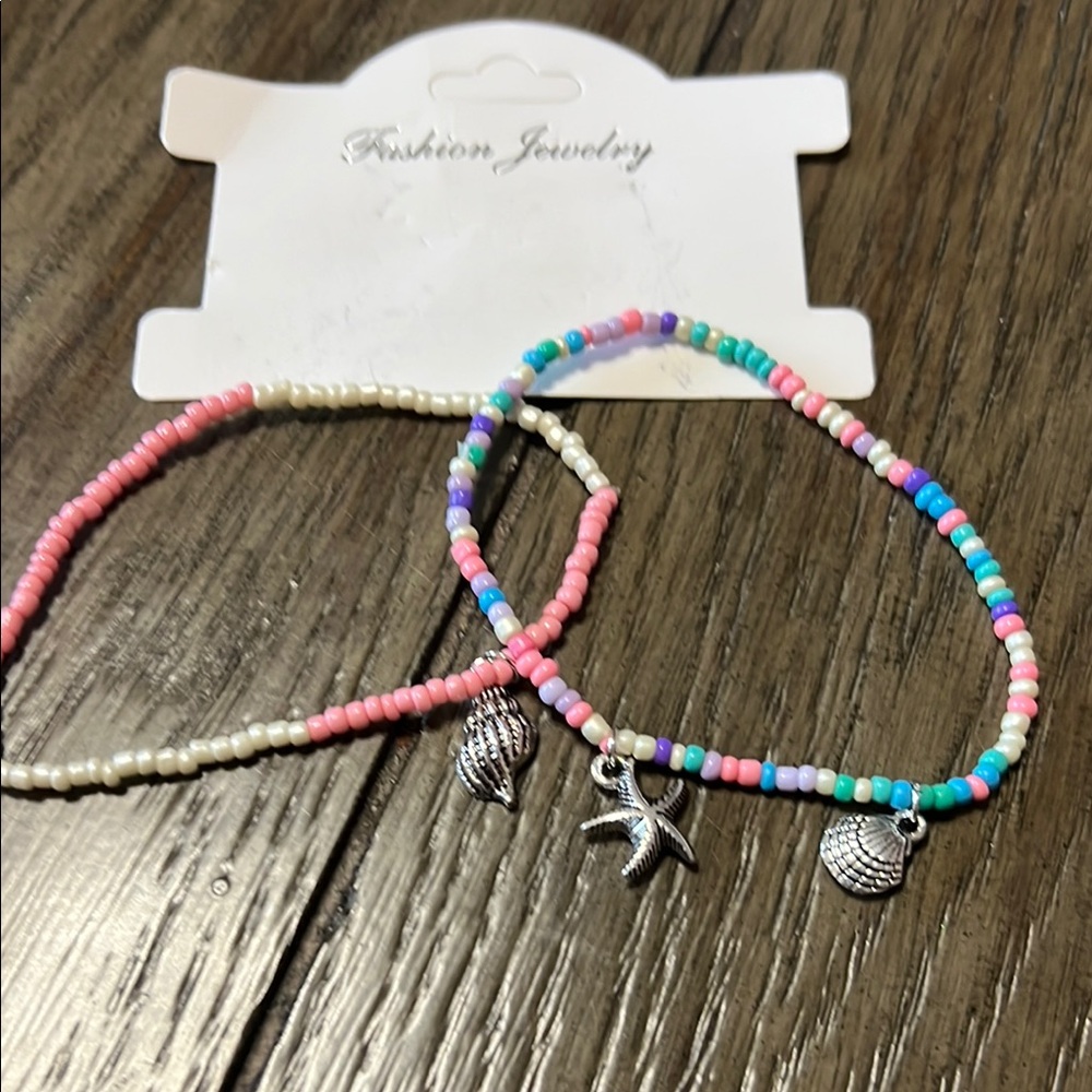 Pink and Cream Beaded Bracelets with Starfish Charm